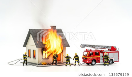 火災救援場景,包括微型消防車和消防員 | 保險、災害預防、自然災害圖片背景 火災救援場景,包括微型消防車和消防員 | 保險、災害預防、自然災害圖片背景 135679139