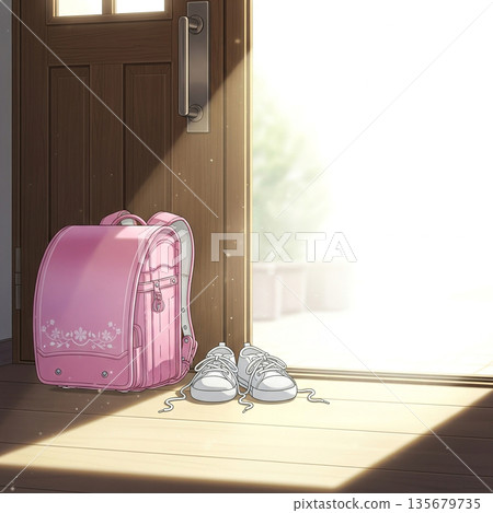 New school bag and white sneakers 135679735