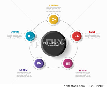 Circular infographic for presenting structured data or concepts in a visual format. Vector illustration. Circular infographic for presenting structured data or concepts in a visual format. Vector illustration. 135679905