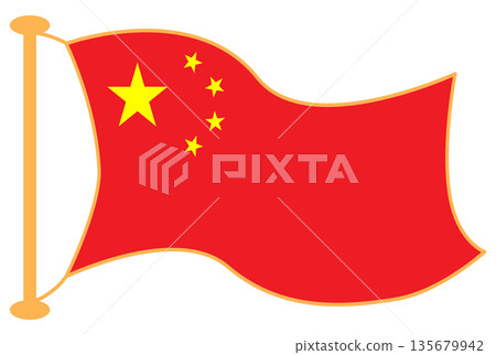 Waving Flag of China on Pole Illustration 135679942