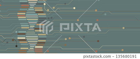 Futuristic steampunk style DNA background, connected neural web 135680191