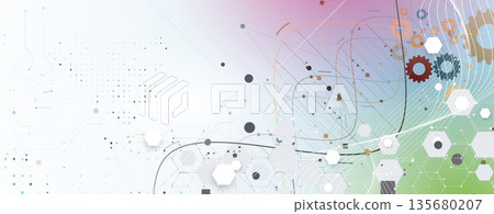 Futuristic steampunk style DNA background, connected neural web 135680207