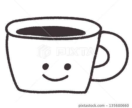 Monochrome illustration of a cute, hand-drawn mug Monochrome illustration of a cute, hand-drawn mug 135680660