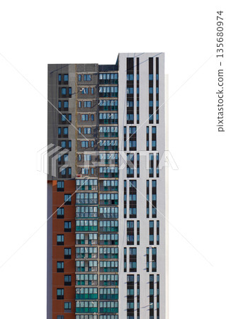 Modern residential building, contemporary urban architecture with concrete facades and large windows 135680974