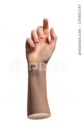 Finger touching forward in pointing gesture, index raised to press or select virtual button, symbol 135681147