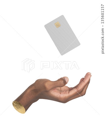 Credit card in hand, online payments, and modern cashless transactions. Concept of personal Credit card in hand, online payments, and modern cashless transactions. Concept of personal 135681157