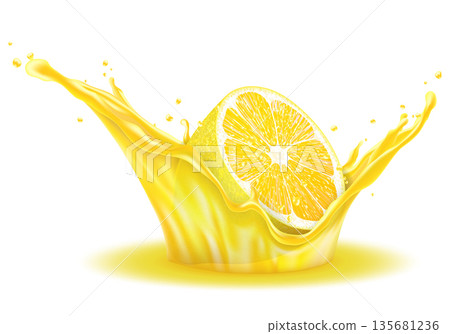 Lemon fruit juice splash realistic vector realistic 135681236