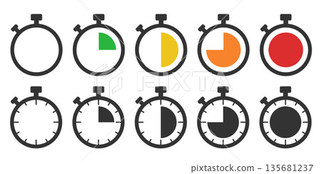 stopwatch icons set, timer symbols vector flat design stopwatch icons set, timer symbols vector flat design 135681237