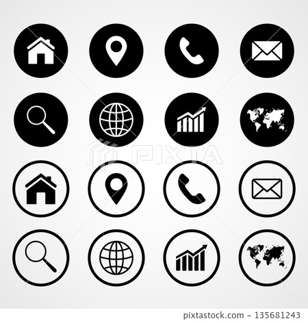 Web icon set. Contact us icons, set of website icons, vector. Communication symbol. Web icon set. Contact us icons, set of website icons, vector. Communication symbol. 135681243