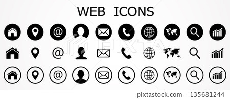 Web icon set. Contact us icons, set of website icons, vector. Communication symbol. Web icon set. Contact us icons, set of website icons, vector. Communication symbol. 135681244