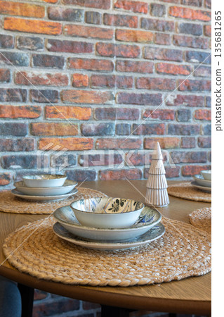 Elegant table decoration for a christmas dinner Elegant table decoration for a christmas dinner 135681265