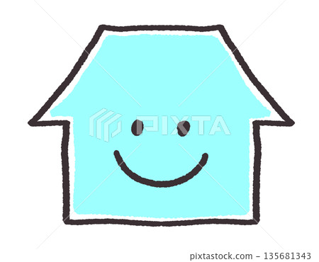 手繪可愛小屋插圖，淺藍色 135681343