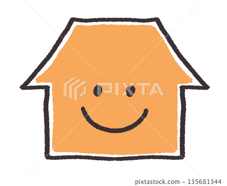 手繪可愛橙色房屋插圖 135681344