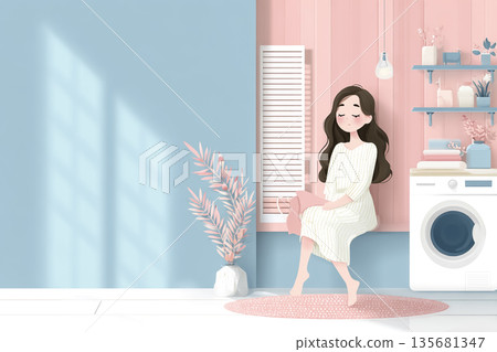 舒適的洗衣空間，享受洗衣時光 | 滾筒式洗衣機生活場景圖 135681347