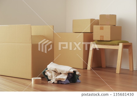 Cardboard boxes packed for moving Cardboard boxes packed for moving 135681430