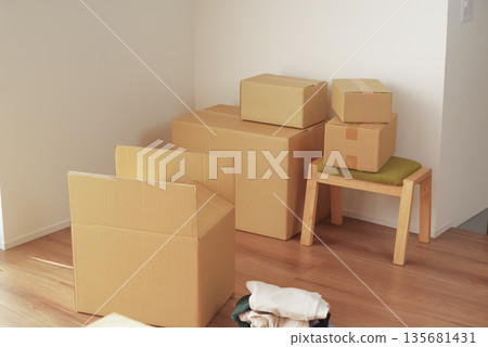 Cardboard boxes packed for moving 135681431