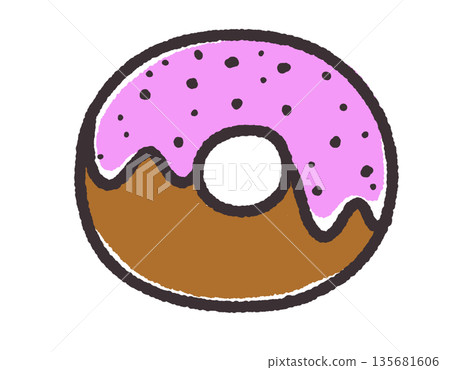 Hand-drawn cute donut illustration: strawberry Hand-drawn cute donut illustration: strawberry 135681606