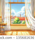 窗邊的蕾絲窗簾輕輕搖曳 135681636