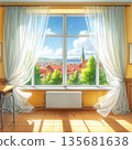 窗邊的蕾絲窗簾輕輕搖曳 135681638