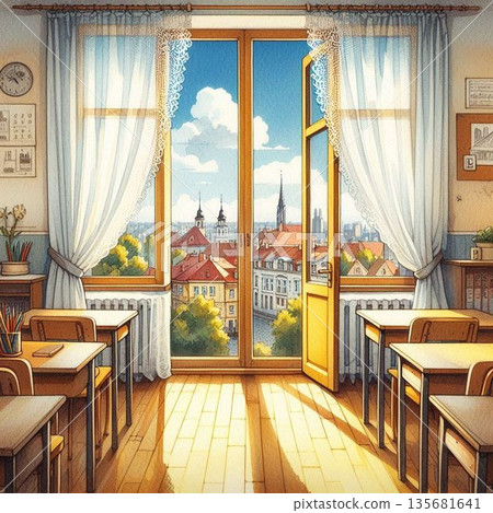 窗邊的蕾絲窗簾輕輕搖曳 135681641