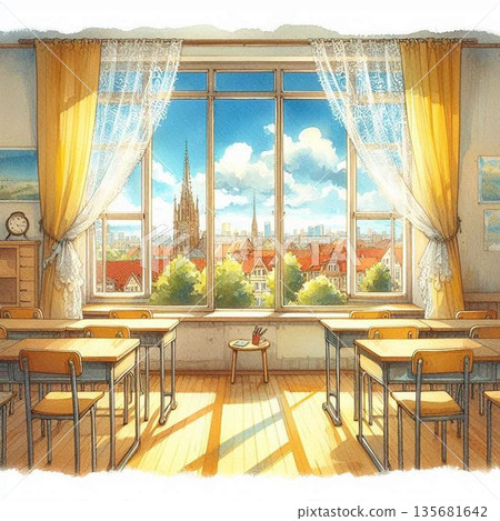 窗邊的蕾絲窗簾輕輕搖曳 135681642