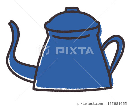 一幅簡單的藍色手繪可愛水壺插圖。 135681665