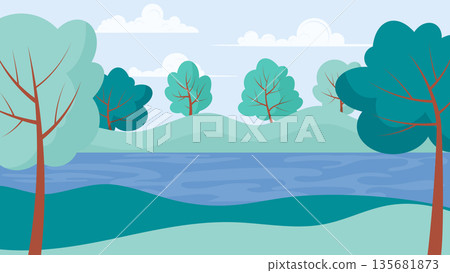 spring landscape with green trees spring landscape with green trees 135681873