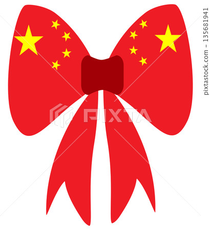 China Flag Bow Ribbon Illustration for National Day and Festive Decoration China Flag Bow Ribbon Illustration for National Day and Festive Decoration 135681941