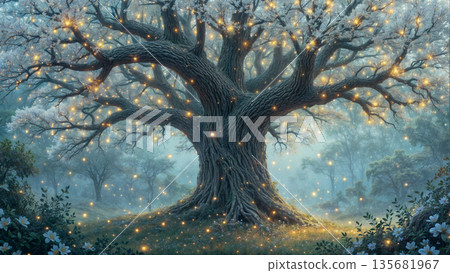 Beautiful scenery in the forest at night Beautiful scenery in the forest at night 135681967
