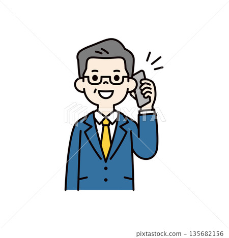 使用智慧型手機通話的中老年辦公室職員、老闆、總裁上半身向量圖 使用智慧型手機通話的中老年辦公室職員、老闆、總裁上半身向量圖 135682156