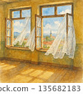 窗邊的蕾絲窗簾輕輕搖曳 135682183