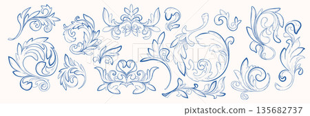 Classical baroque frame ornaments set Classical baroque frame ornaments set 135682737