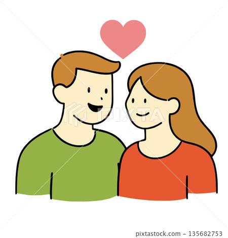 Couple, love, happy, romance, heart illustration shows smiling man and woman together 135682753