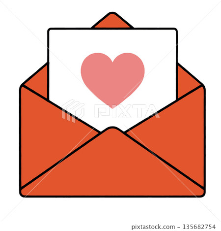 Open envelope, love letter, pink heart, romantic, message, white background, simple 135682754