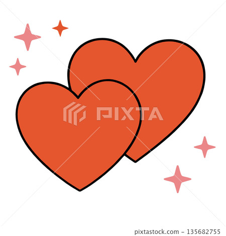 Two red hearts overlap with pink sparkles, symbolizing love, romance, and affection Two red hearts overlap with pink sparkles, symbolizing love, romance, and affection 135682755