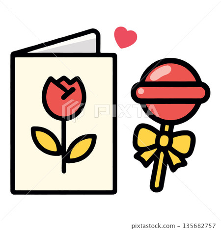 Greeting card flower lollipop heart romantic gift sweet love celebration cute illustration Greeting card flower lollipop heart romantic gift sweet love celebration cute illustration 135682757