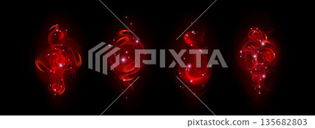Magic red light swirls set isolated on black 135682803