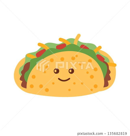 cute taco, smiling taco, kawaii taco, taco cartoon character 135682819