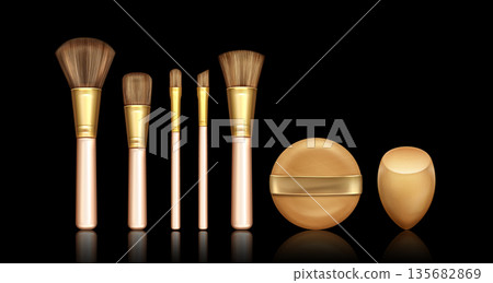 Makeup brush and sponge set isolated on black 135682869