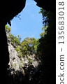 Blue sky and green plants visible from the cave.View of the sky from the cave. 135683018