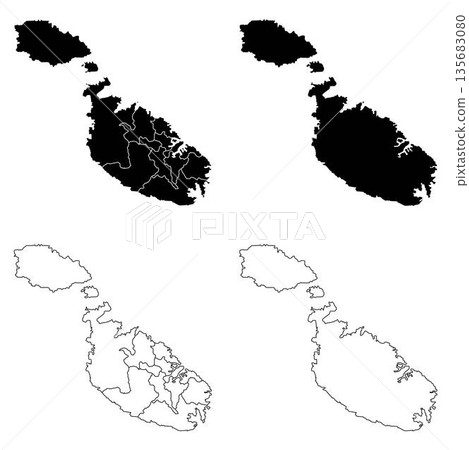 Malta Districts Outline and Solid Fill Map Set. 135683080