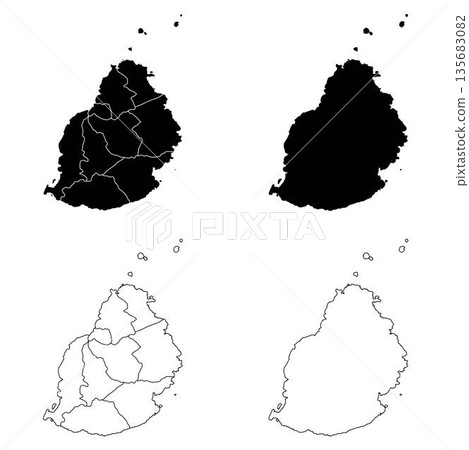 Mauritius Outline and Solid Fill Map Set. 135683082