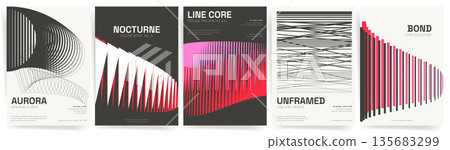 Abstract Line Wave Poster Vector Set. Gradient stripes, music visuals and geometric line art cover templates. Vibrant modern design ideal for music festivals, social media, banners, ads, events. Abstract Line Wave Poster Vector Set. Gradient stripes, music visuals and geometric line art cover templates. Vibrant modern design ideal for music festivals, social media, banners, ads, events. 135683299