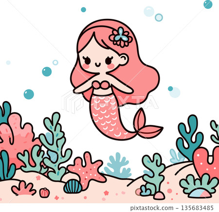 水下可愛美人魚插圖 135683485