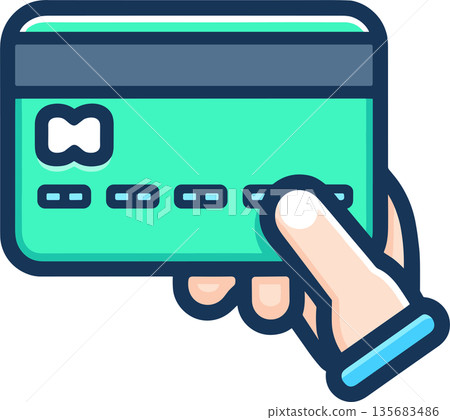 一隻手拿著信用卡的插圖 135683486