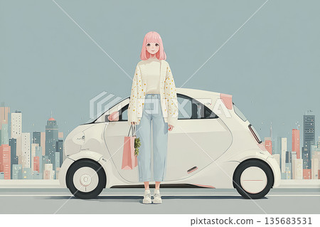 艾米系列：年輕女性駕駛小型電動車享受購物樂趣 | 環保車融入日常生活的畫面 135683531