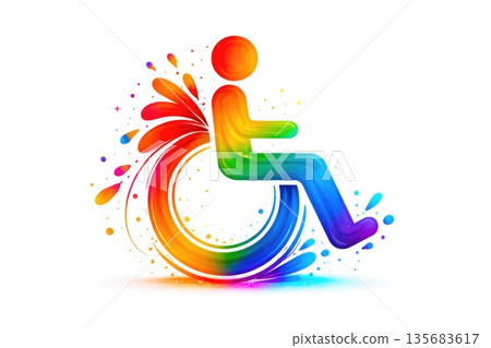 Colorful Artistic Wheelchair Icon Representing Inclusion, Diversity and Accessibility 135683617
