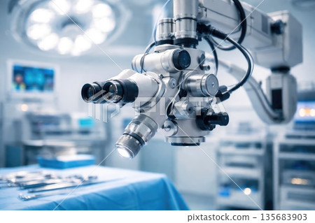 High Precision Surgical Microscope in Modern Operating Room Medical Environment 135683903