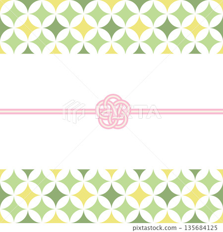日式七寶紋狀邊框背景，飾以水引結 | 水引結、日式圖案、幾何圖案、邊框 135684125