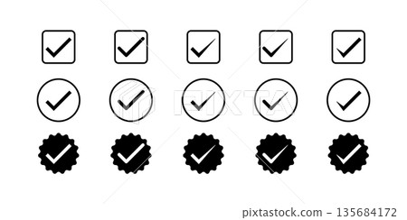 Checkmark Icons Collection Verified, Approved, and Done Symbols. 135684172